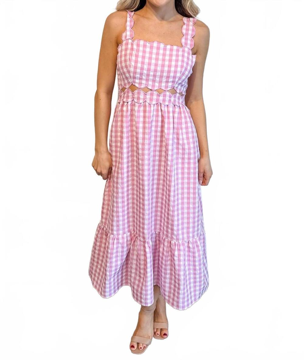 NEW DAY + MOON spring scallop detailed dress in pink